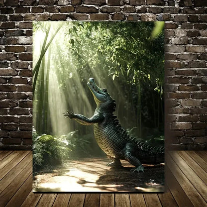 Crocodile Dancing in Bamboo Grove Scene Painting 40x60cm Metal Print Ready to Hang
