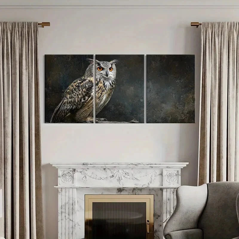 3pcs Owl Artwork Wildlife Illustration Nature Metal Print Ready to Hang Art
