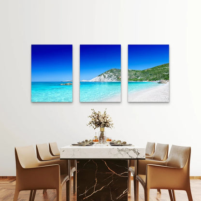 3pcs Petaluma Beach on Kefalonia Island Wall Art Set Canvas Framed 60x90cm - High Quality Print 100% Australian Made Wall Canvas Ready to Hang