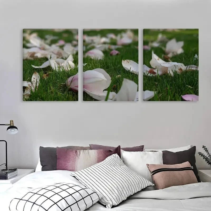 3pcs Elegant Floral Painting with Green Grass Wall Art Set Canvas Framed 40x60cm - High Quality Print 100% Australian Made Wall Canvas Ready to Hang