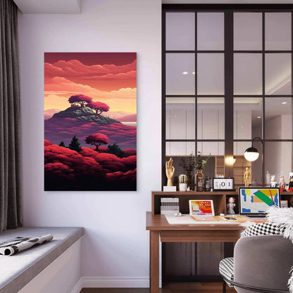 Three Trees Hill With Sunset 60x90cm Metal Print Ready to Hang