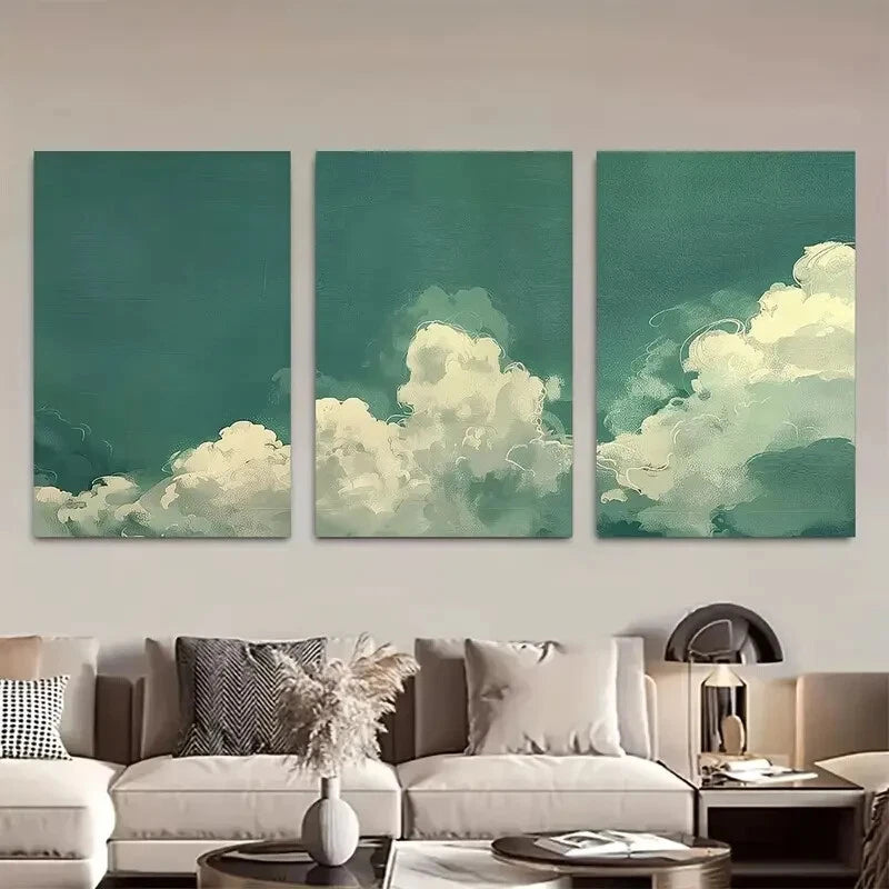 3pcs Sky Abstract Vintage Moody Cloud Metal Print Ready to Hang Art