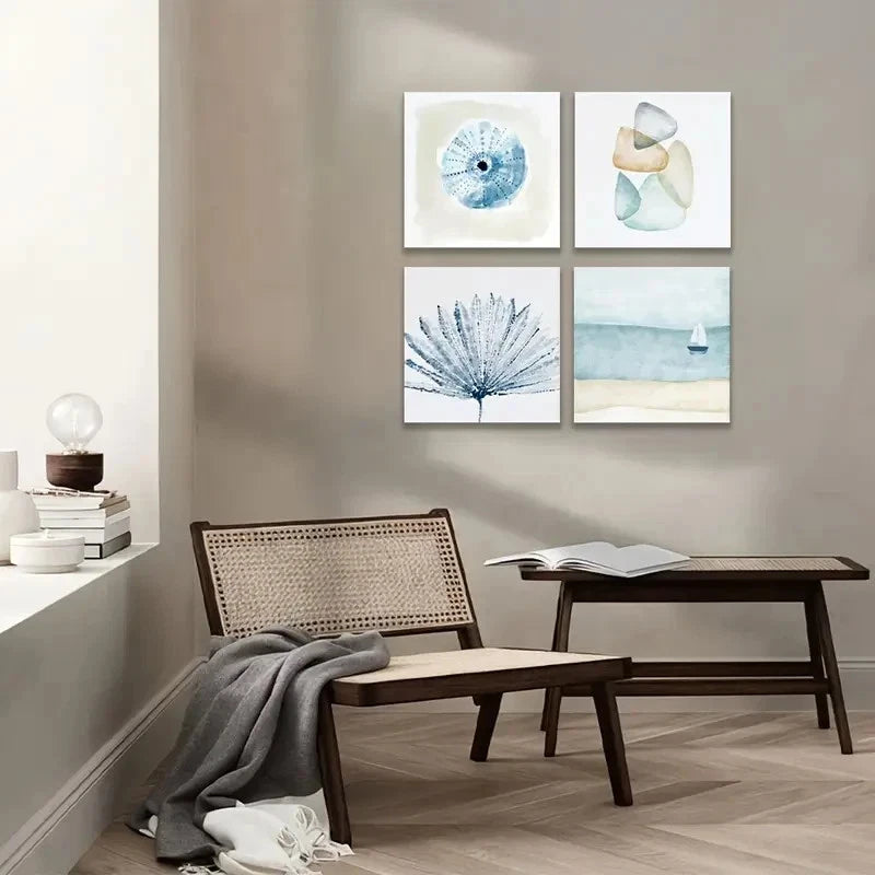 4pcs Beach Themed DecorWall Art Canvas Framed
