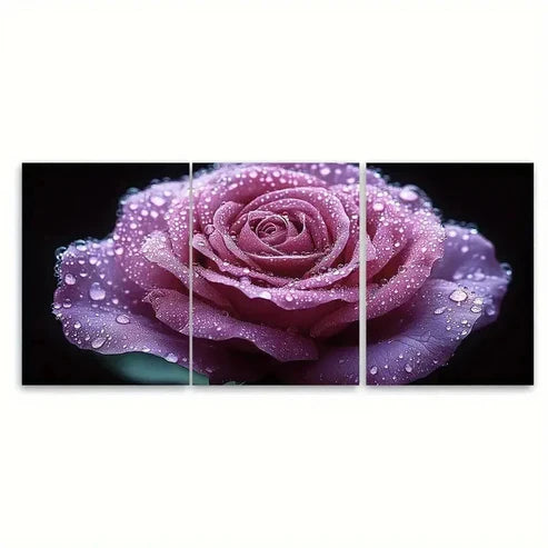 3pcs Violet Rose Water Droplets ET Wall Art Set Canvas Unframed – High Quality Print 100% Australian Made Wall Canvas