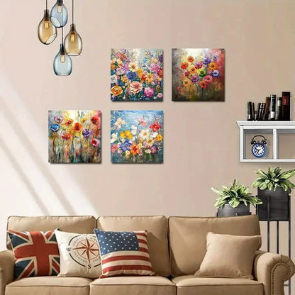 4pcs Vibrant Floral Modern Wall Art Canvas Framed