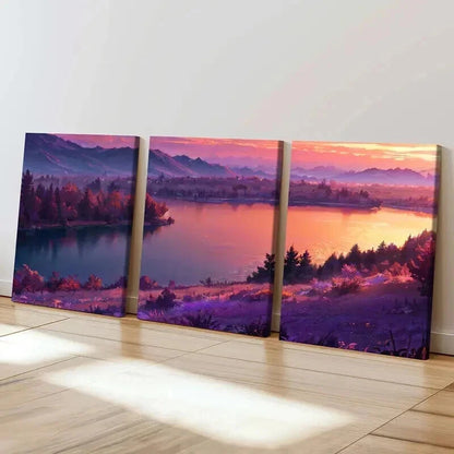 3pcs Abstract Mountains Forests and Sunsets Wall Art Set Canvas Framed 40x60cm - High Quality Print 100% Australian Made Wall Canvas Ready to Hang
