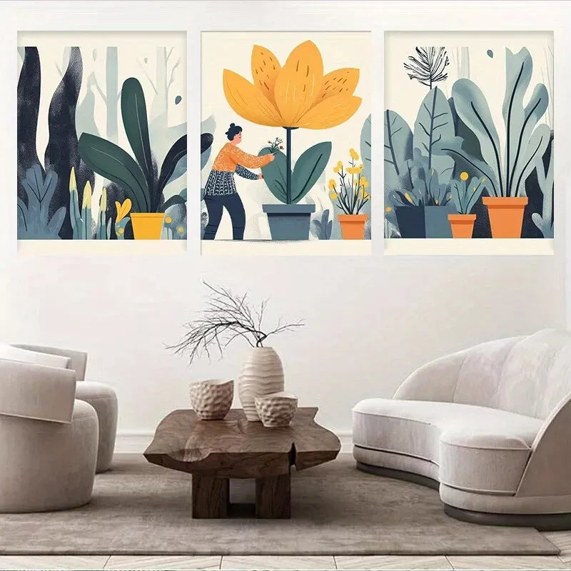 3pcs Vibrant Modern Botanical Delight Canvas Wall Art Set Canvas Framed 40x60cm - High Quality Print 100% Australian Made Wall Canvas Ready to Hang