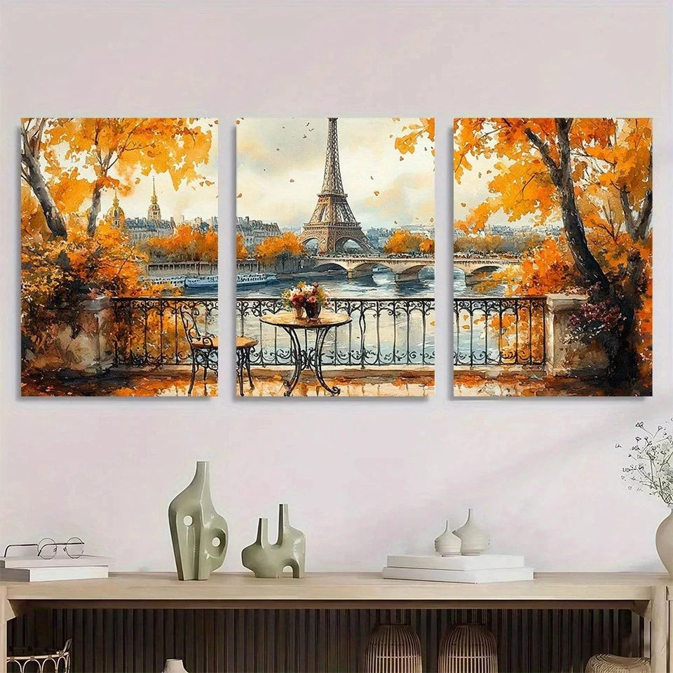 3pcs Eiffel Tower Watercolor Balcony Paris Metal Print Ready to Hang Art
