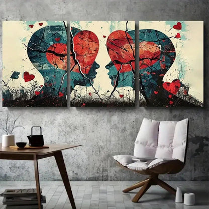 3pcs Abstract Emotional Broken Heart Faces Metal Print Ready to Hang Art