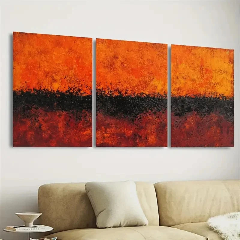 3pcs Orange Minimalist Modern Knife Stroke Art Wall Art Set Canvas Framed 60x90cm - High Quality Print 100% Australian Made Wall Canvas Ready to Hang