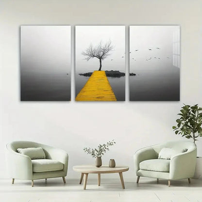 3pcs Seaside Birds and Trees Modern Classic Metal Print Ready to Hang Art