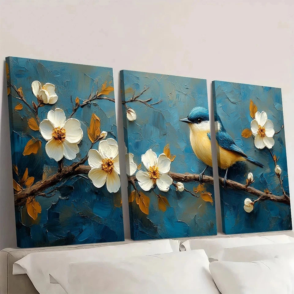 3pcs Nature Scene Abstract Blue Beige Tones Wall Art Set Canvas Framed 50x70cm - High Quality Print 100% Australian Made Wall Canvas Ready to Hang
