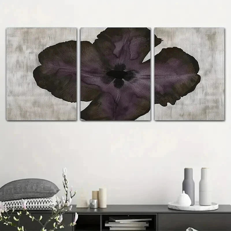 3pcs Unique Deep Purple Floral Pattern Wall Art Set Canvas Framed 40x60cm - High Quality Print 100% Australian Made Wall Canvas Ready to Hang