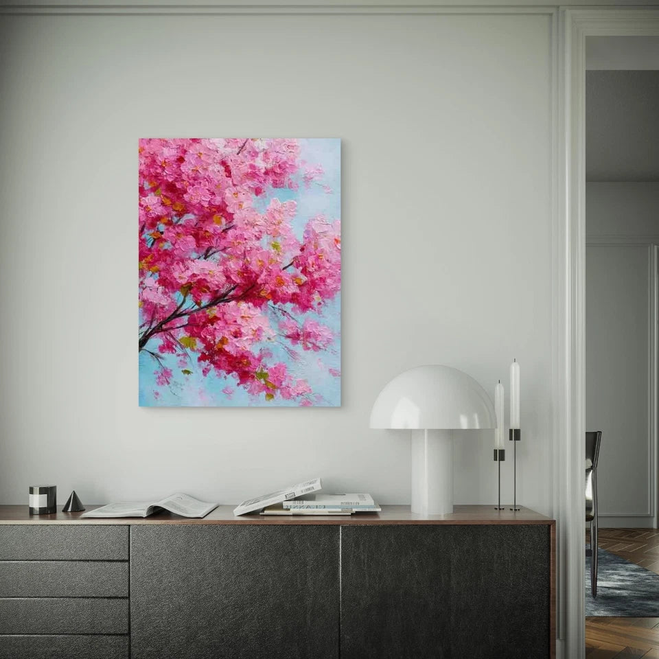 Cherry Blossom Oil Painting 60x90cm Metal Print Ready to Hang
