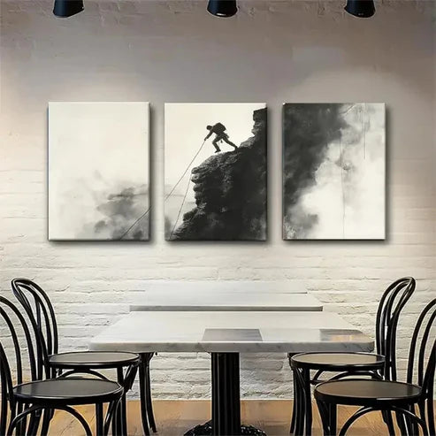 3pcs Monochrome Rock Climber Silhouette Perfect Wall Art Canvas Unframed - High Quality Print 100% Australian Made Wall Canvas