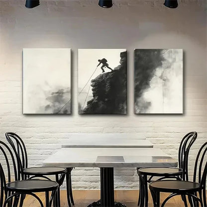 3pcs Monochrome Rock Climber Silhouette Perfect Wall Art Canvas Unframed - High Quality Print 100% Australian Made Wall Canvas