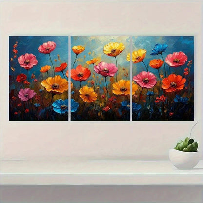 3pcs Wild Flowers Botanical Oil Painting Metal Print Ready to Hang Art