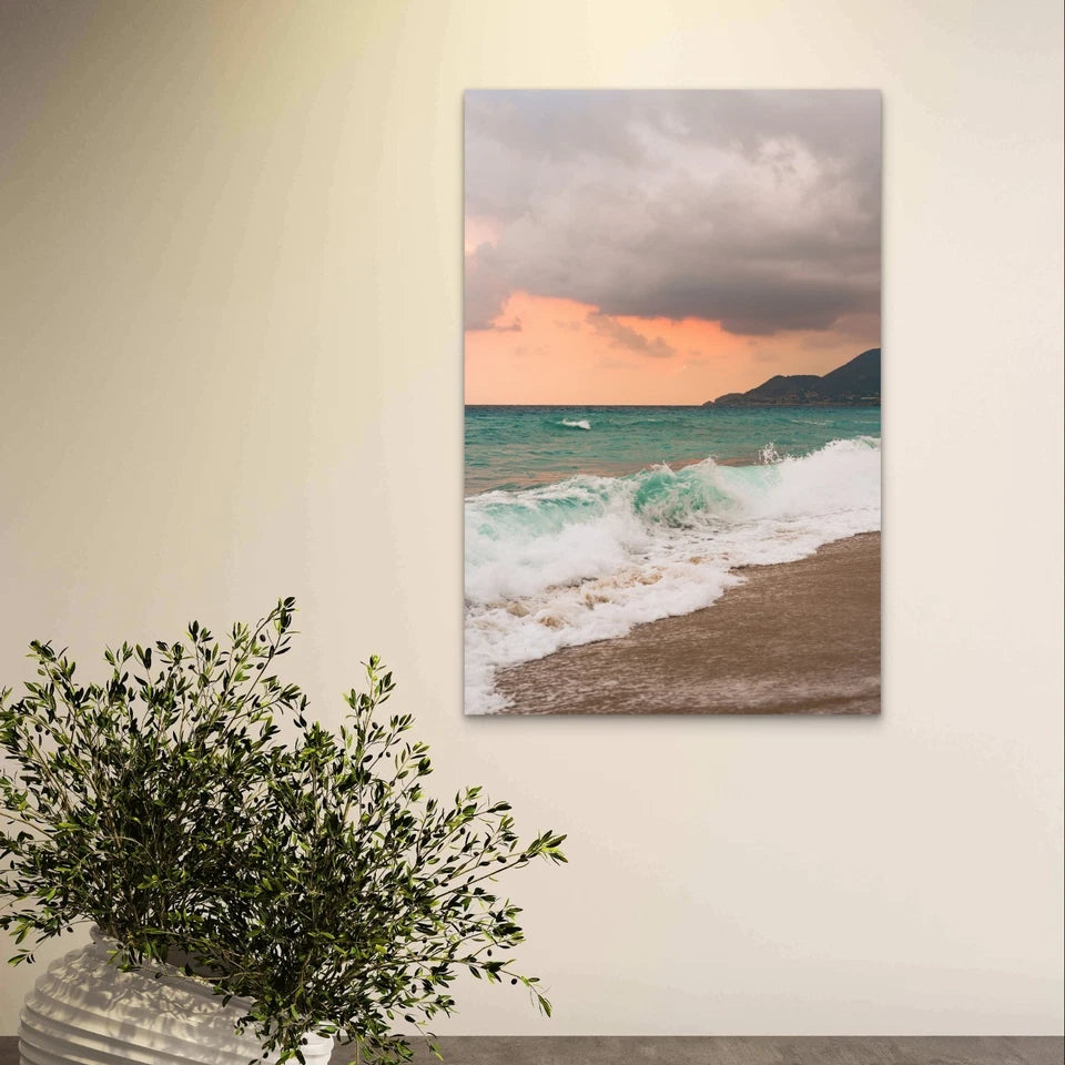 Modern Sunset Coastal Beach Wave Muted Neutral40x60cm Metal Print Ready to Hang