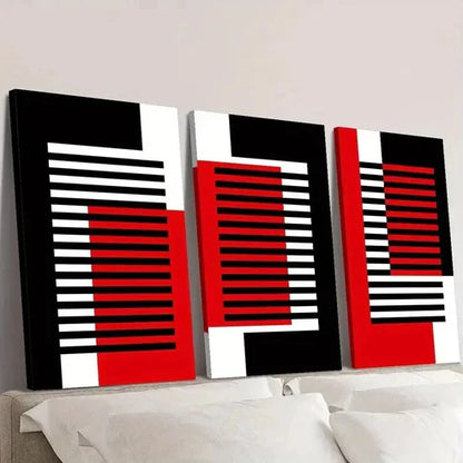 3pcs Abstract Geometric Black White Red Line Wall Art Set Canvas Unframed - High Quality Print 100% Australian Made Wall Canvas
