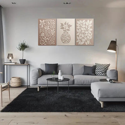 3pcs Abstract Floral Beige White Metal Print Ready to Hang Art