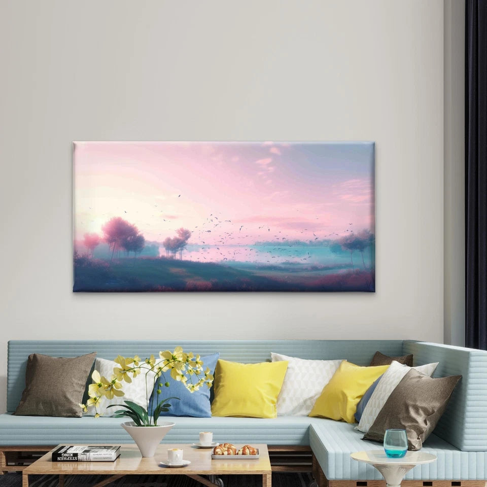 Landscape With Trees Sky Clouds Wall Art Canvas Office Home Room Framed 120x60cm