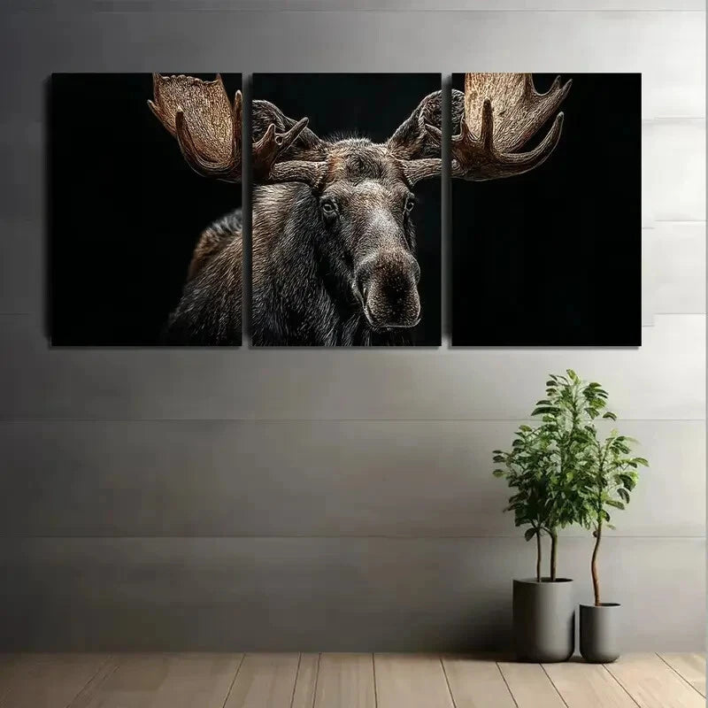 3pcs Rustic Moose Feel The Raw Power Nature Metal Print Ready to Hang Art