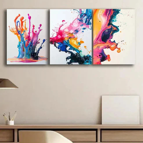 3pcs Colorful Splashes of Paint Design Perfect Wall Art Set Canvas Unframed - High Quality Print 100% Australian Made Wall Canvas