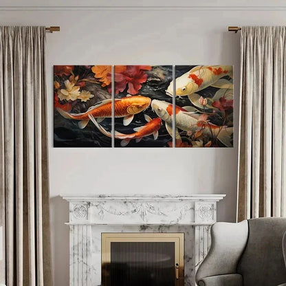 3pcs Japanese Style Koi Fish & Flowers Wall Art Set Canvas Framed 40x60cm - High Quality Print 100% Australian Made Wall Canvas Ready to Hang