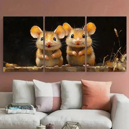 3pcs Mouse Impasto Farmhouse Perfect Wall Art Set Canvas Framed 40x60cm - High Quality Print 100% Australian Made Wall Canvas Ready to Hang