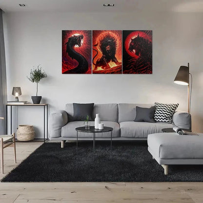 3pcs Fantasy Beast Dragon Lion Wolf Metal Print Ready to Hang Art