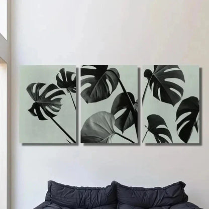 3pcs Black & White Botanical Monstera Leaf Wall Art Canvas Unframed – High Quality Print 100% Australian Made Wall Canvas