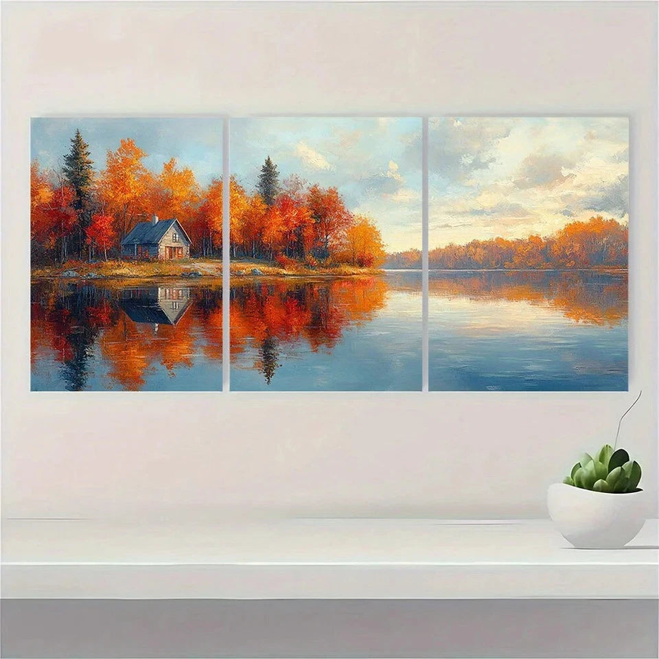 3pcs Lake Rossignol Autumn Nature Scenes Metal Print Ready to Hang Art