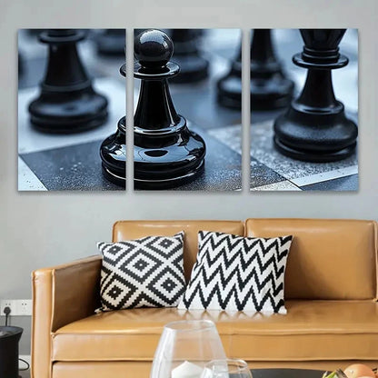 3pcs Close-Up Of Chess Board Wall Art Set Canvas Framed 50x70cm - High Quality Print 100% Australian Made Wall Canvas Ready to Hang