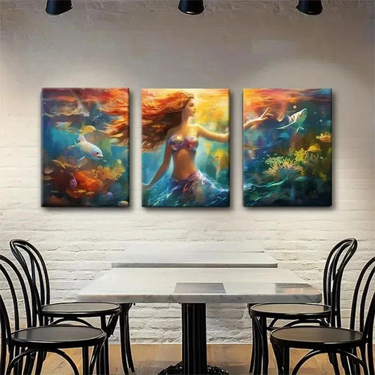3pcs Enchanting Mermaid Underwater Perfect Wall Art Set Canvas Framed 40x60cm - High Quality Print 100% Australian Made Wall Canvas Ready to Hang