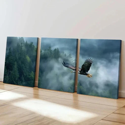 3pcs Forest Fog Flying Eagle Wall Art Set Canvas Unframed - High Quality Print 100% Australian Made Wall Canvas