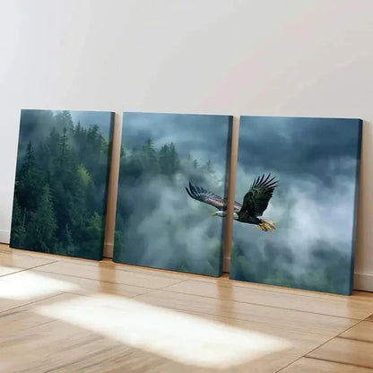 3pcs Forest Fog Flying Eagle Wall Art Set Canvas Unframed - High Quality Print 100% Australian Made Wall Canvas