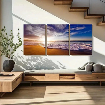 3pcs Beach Art Deco Painting at Sunset Wall Art Set Canvas Framed 40x60cm - High Quality Print 100% Australian Made Wall Canvas Ready to Hang