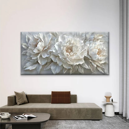White Floral Bloom White Flower Wall Art Canvas Office Home Room Framed 120x60cm