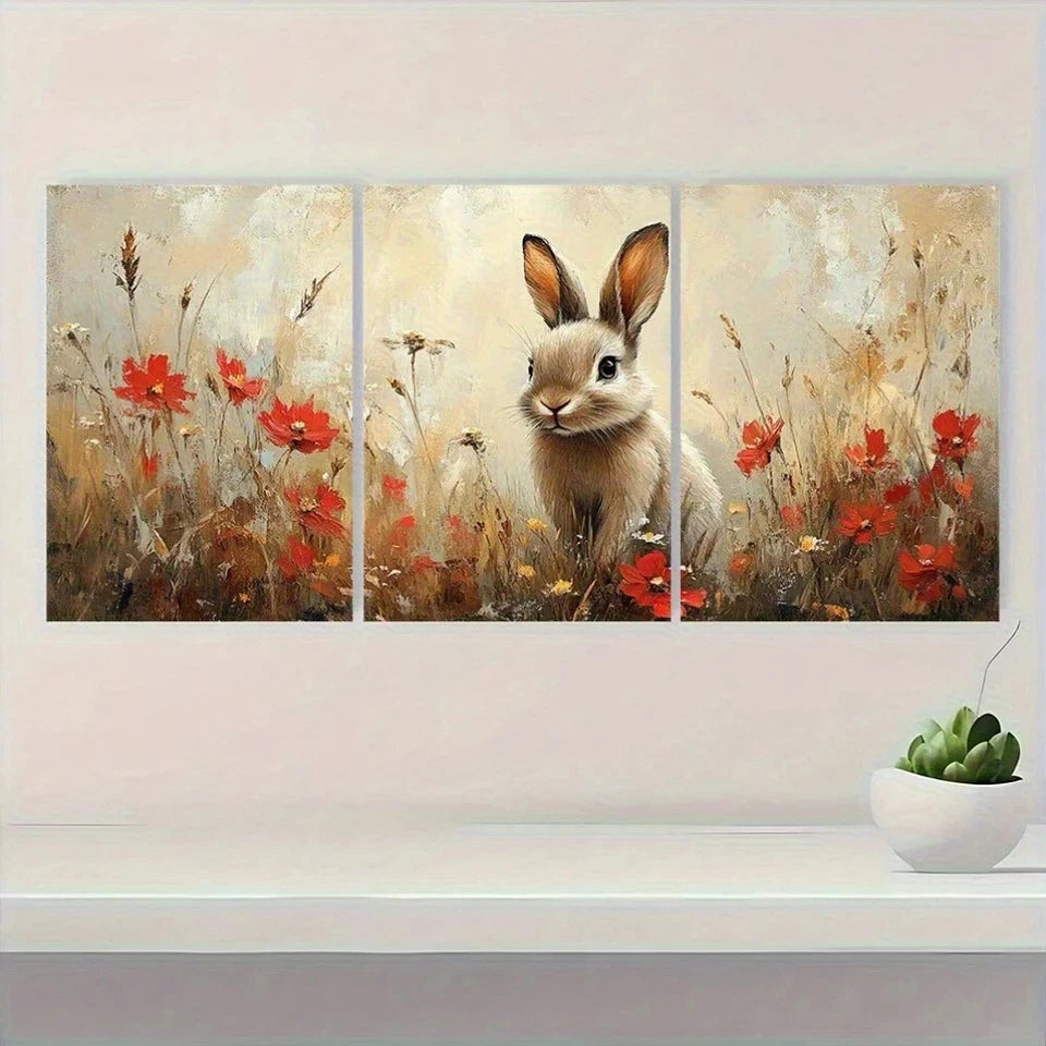 3pcs Rustic Bunny Charming Farmhouse Metal Print Ready to Hang Art
