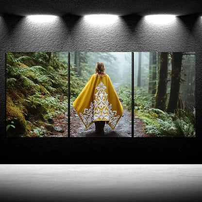 3pcs The Yellow Clothed Woman In The Forest Metal Print Ready to Hang Art