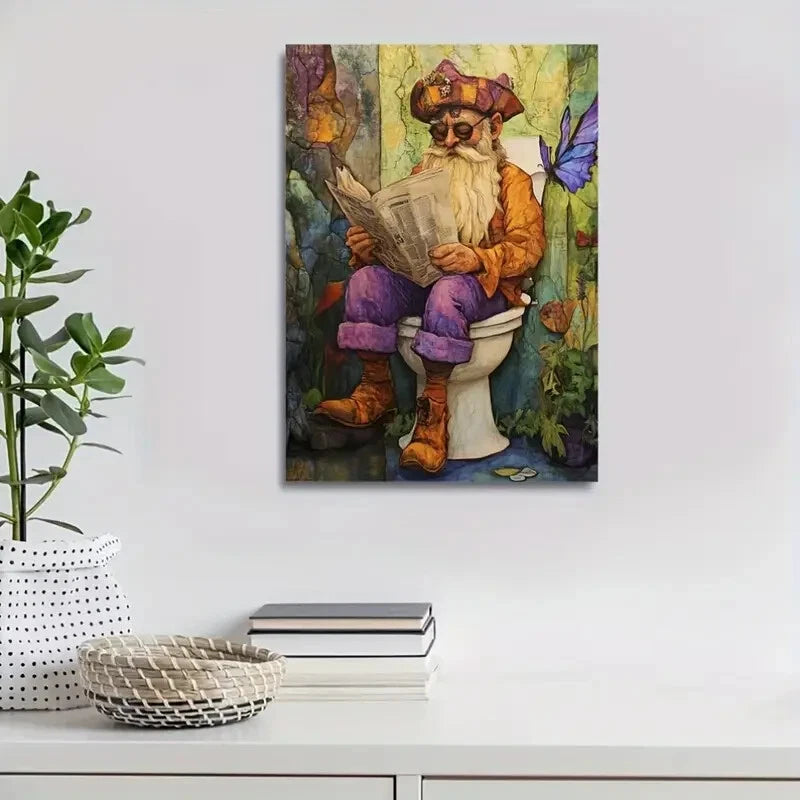 Depicting a Dwarf Reading Newspapers Painting 40x60cm Metal Print Ready to Hang