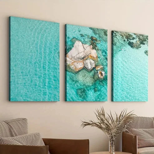 3pcs Beach Ocean Classic Paintings Stone Modern Style Wall Art Set Canvas Unframed - High Quality Print 100% Australian Made Wall Canvas