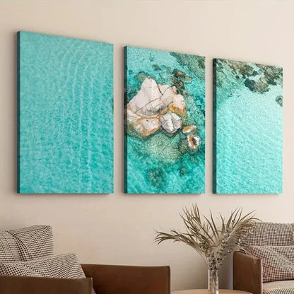 3pcs Beach Ocean Classic Paintings Stone Modern Style Wall Art Set Canvas Unframed - High Quality Print 100% Australian Made Wall Canvas