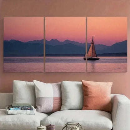 3pcs Tranquil Sail At Dusk Matte Coastal Perfect  Wall Art Set Canvas Framed 60x90cm - High Quality Print 100% Australian Made Wall Canvas Ready to Hang