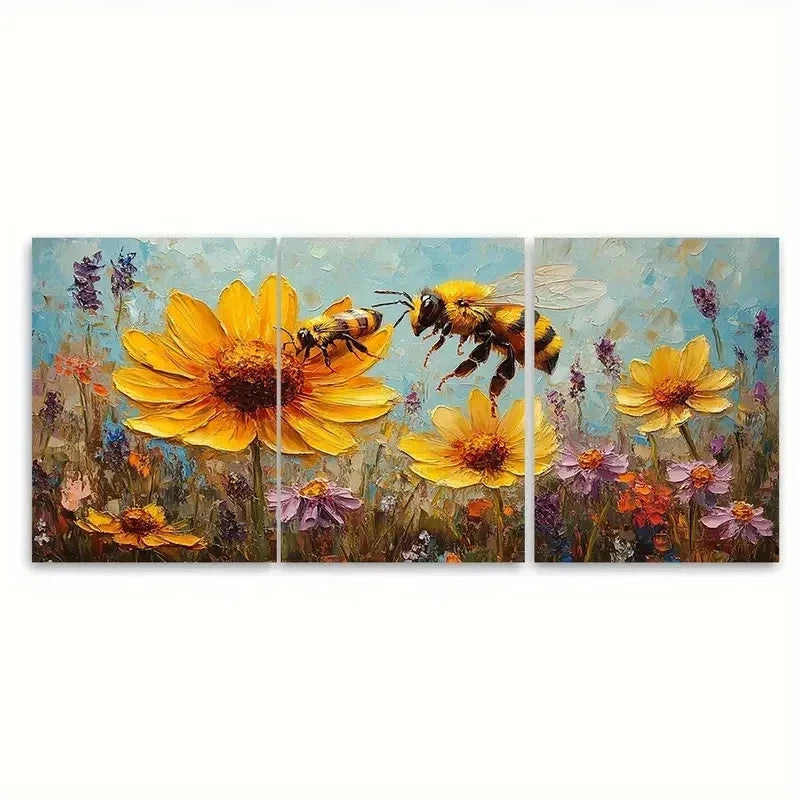 3pcs Daisy Painting Coneflower Original Art BJ   Wall Art Set Canvas Framed 50x70cm - High Quality Print 100% Australian Made Wall Canvas Ready to Hang