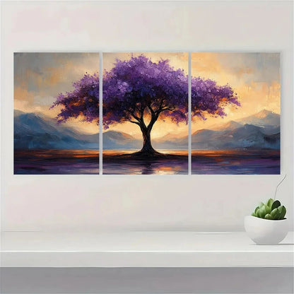 3pcs Modern Abstract Purple Flower Tree Metal Print Ready to Hang Art