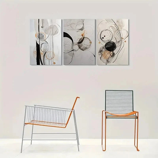 3pcs Modern Abstract Black Gray Beige & Brown Tone Metal Print Ready to Hang Art