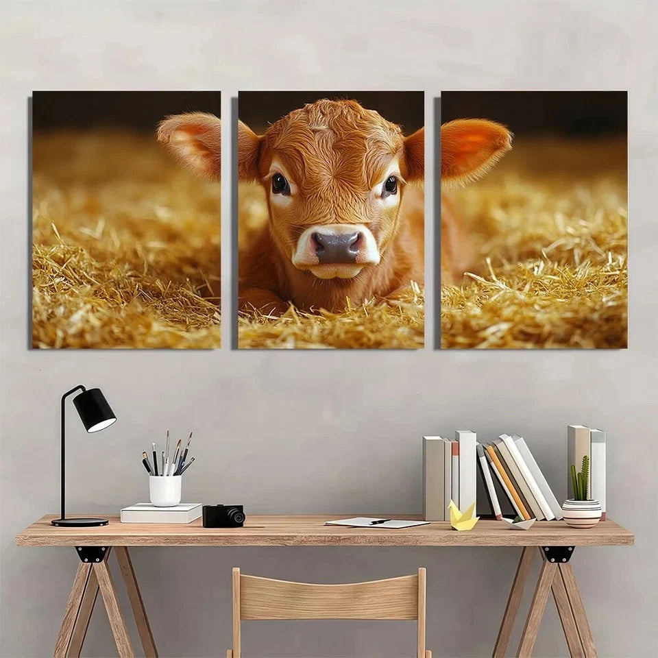 3pcs Elegant Cow Calf Classic Metal Print Ready to Hang Art