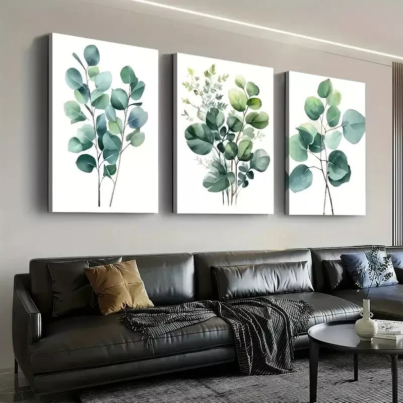 3pcs Modern Natural Plant Leaf Greenish Leaves Wall Art Set Canvas Framed 50x70cm - High Quality Print 100% Australian Made Wall Canvas Ready to Hang - Bella Home Decor