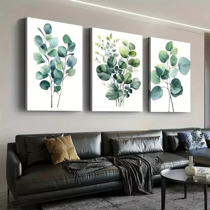 3pcs Modern Natural Plant Leaf Greenish Leaves Wall Art Set Canvas Framed 50x70cm - High Quality Print 100% Australian Made Wall Canvas Ready to Hang - Bella Home Decor